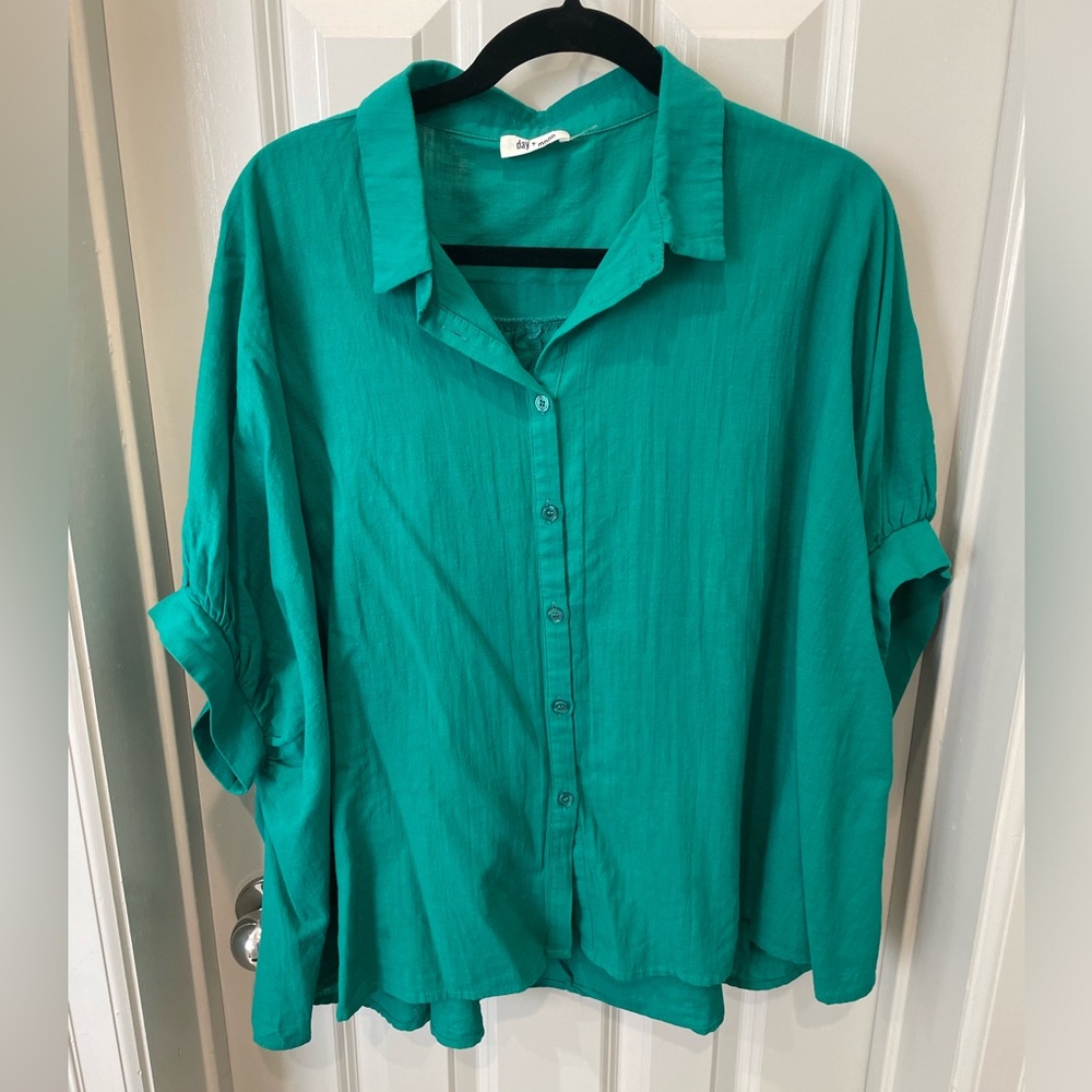 Oversized Green/Teal Button-Down Women's Shirt